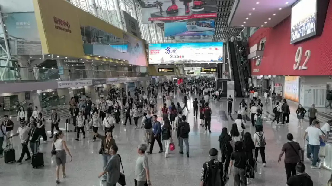 The busy concourse on opening day of the 140th Canton Fair
