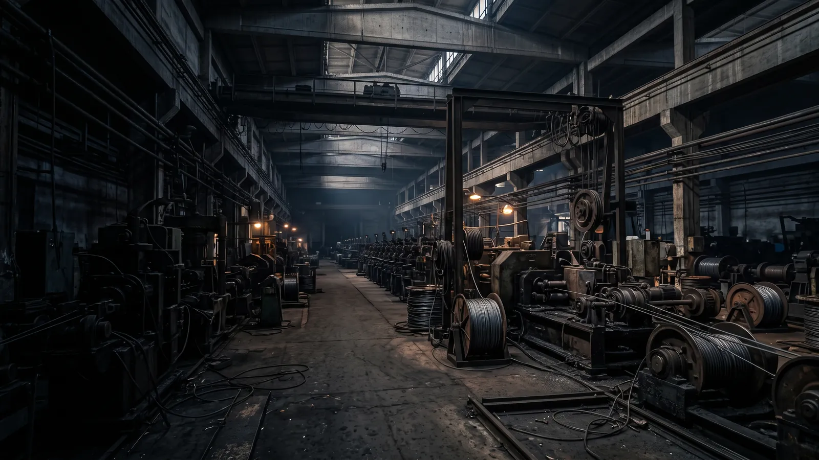 Steel wire and mesh production hall at the Leeter factory